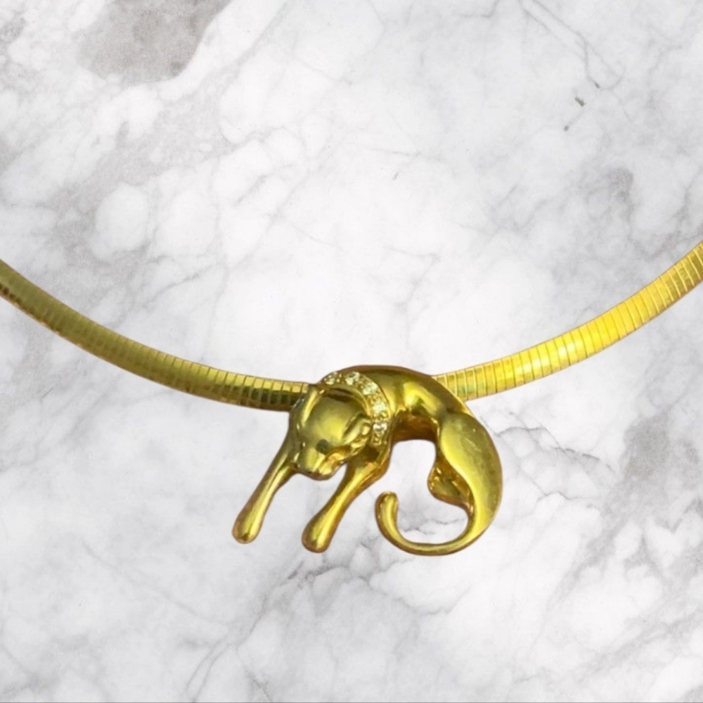 Vintage Gold Panther Cougar Omega Slide CZ Made In Italy 925 Stamp - Picture 4 of 9